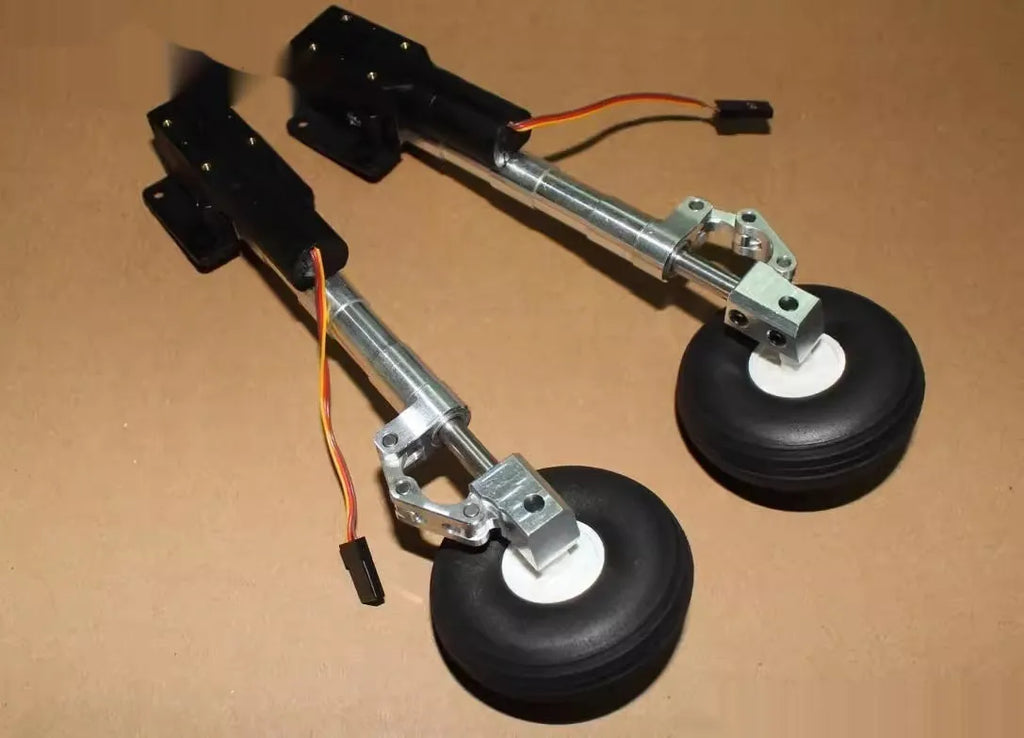 Retractable alloy landing gear for electric toy aircraft with shock absorption and multiple wheel size options