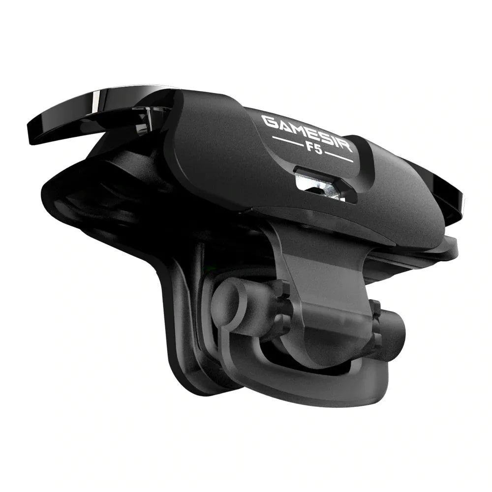 Black F5 mobile phone game controller showing compact handheld design.