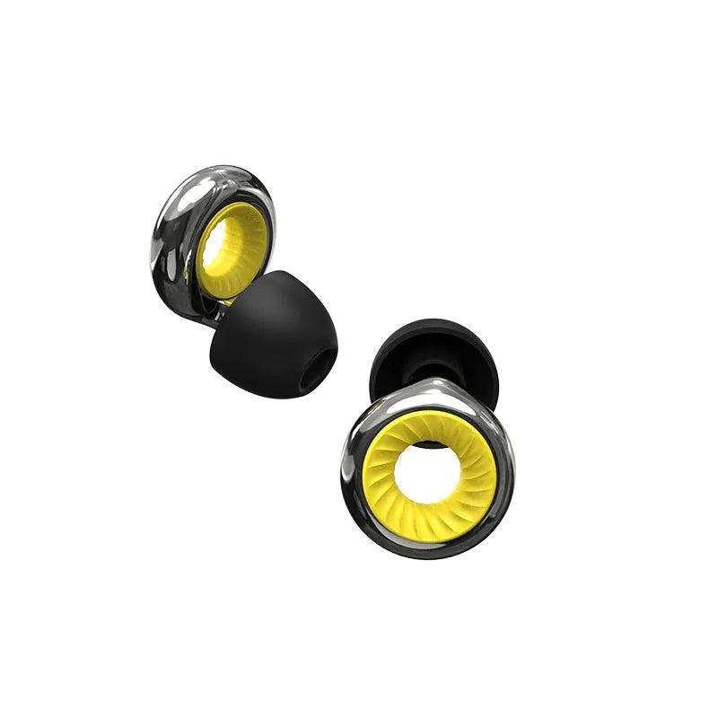 Noise reduction earplugs in five colours with storage box and spare ear caps