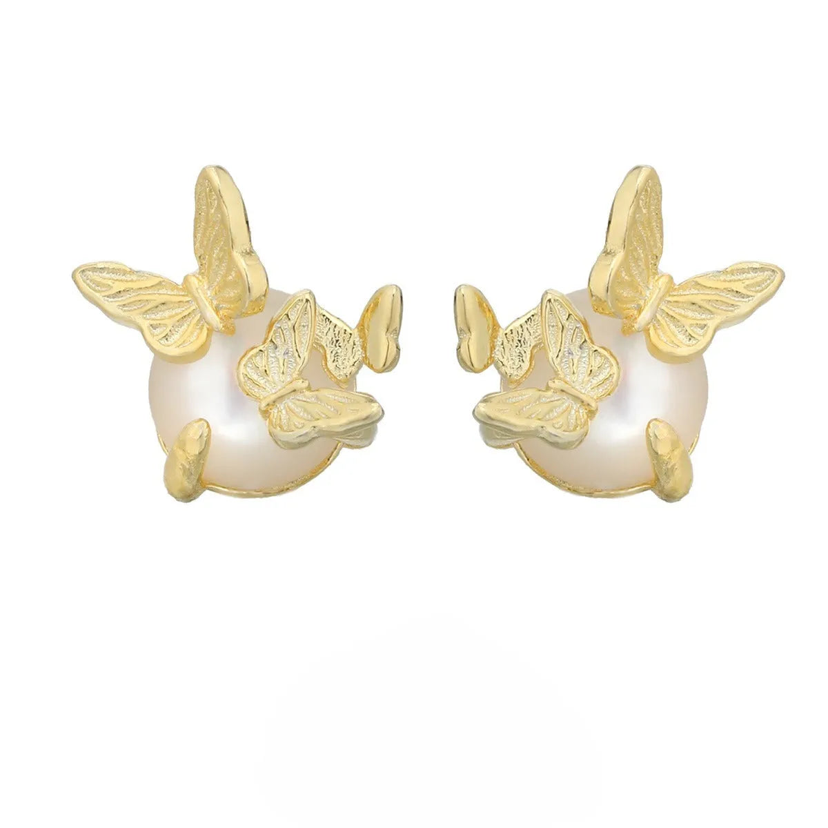 Butterfly ear studs in 925 sterling silver with gold or white gold electroplated finish