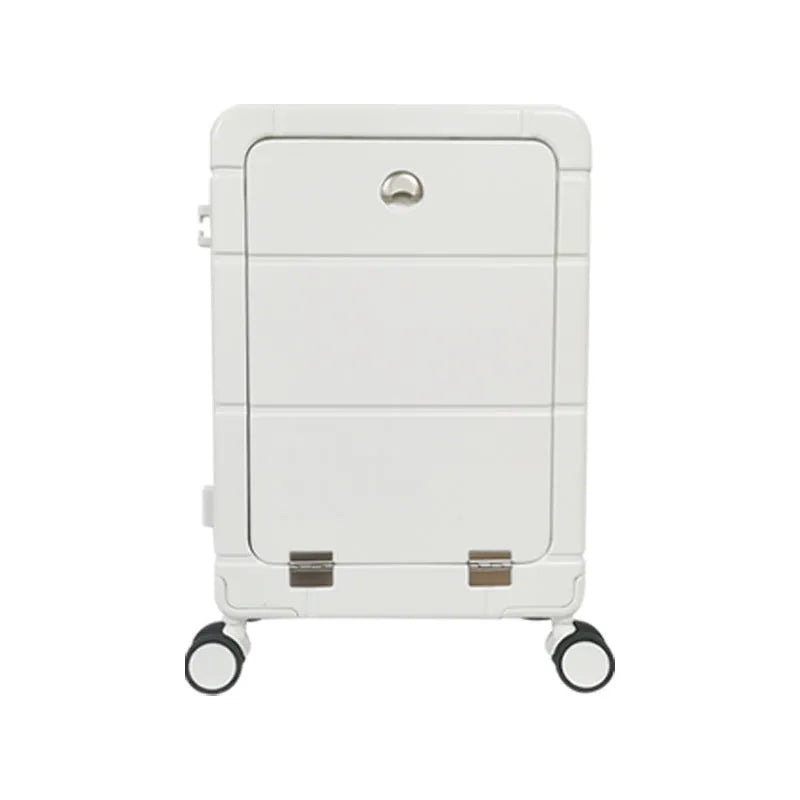 20-inch front opening suitcase showing dry-wet separation compartments in ABS PC material with universal wheels