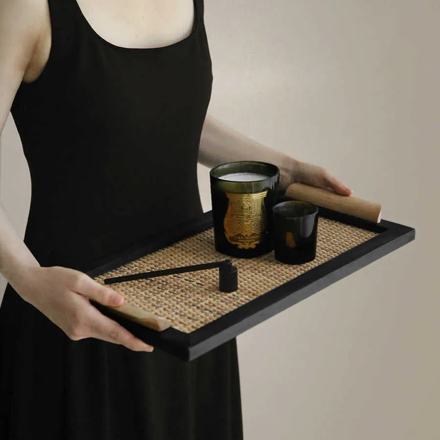Pine wood dining tray with two compartments shown in large and small size options
