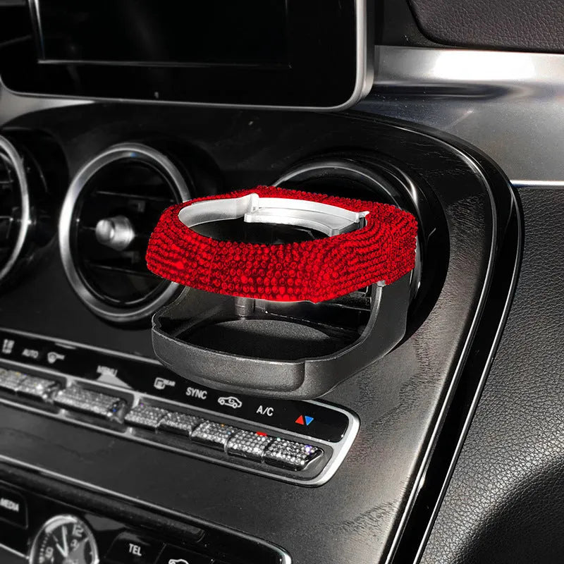Car interior water cup holder bracket mounted on air vent with rhinestone decoration
