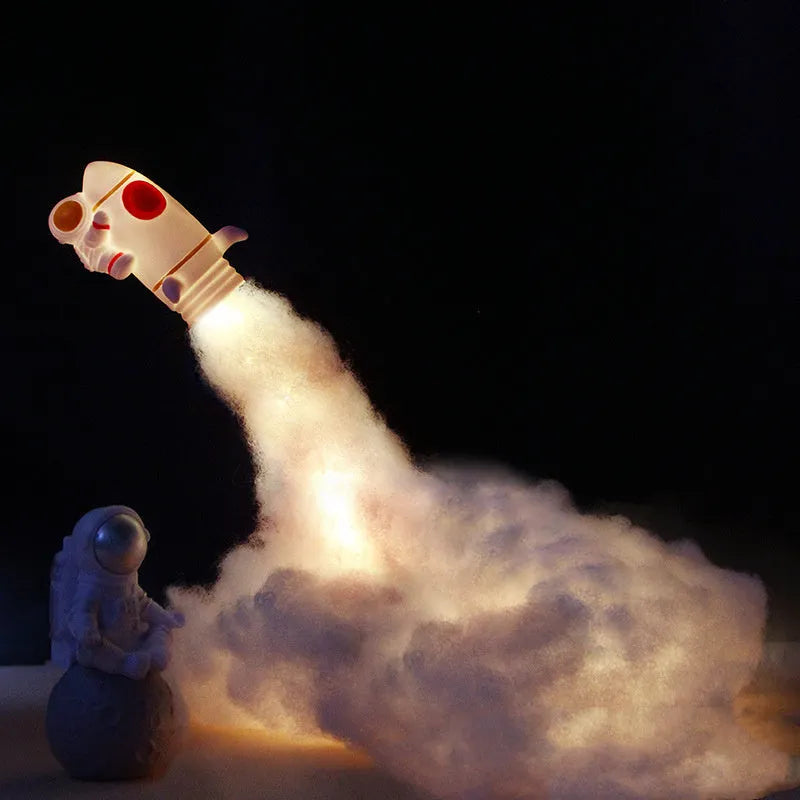 DIY astronaut rocket night light kit with warm LED lights, 24cm straws, and 19cm chassis for desktop decoration.