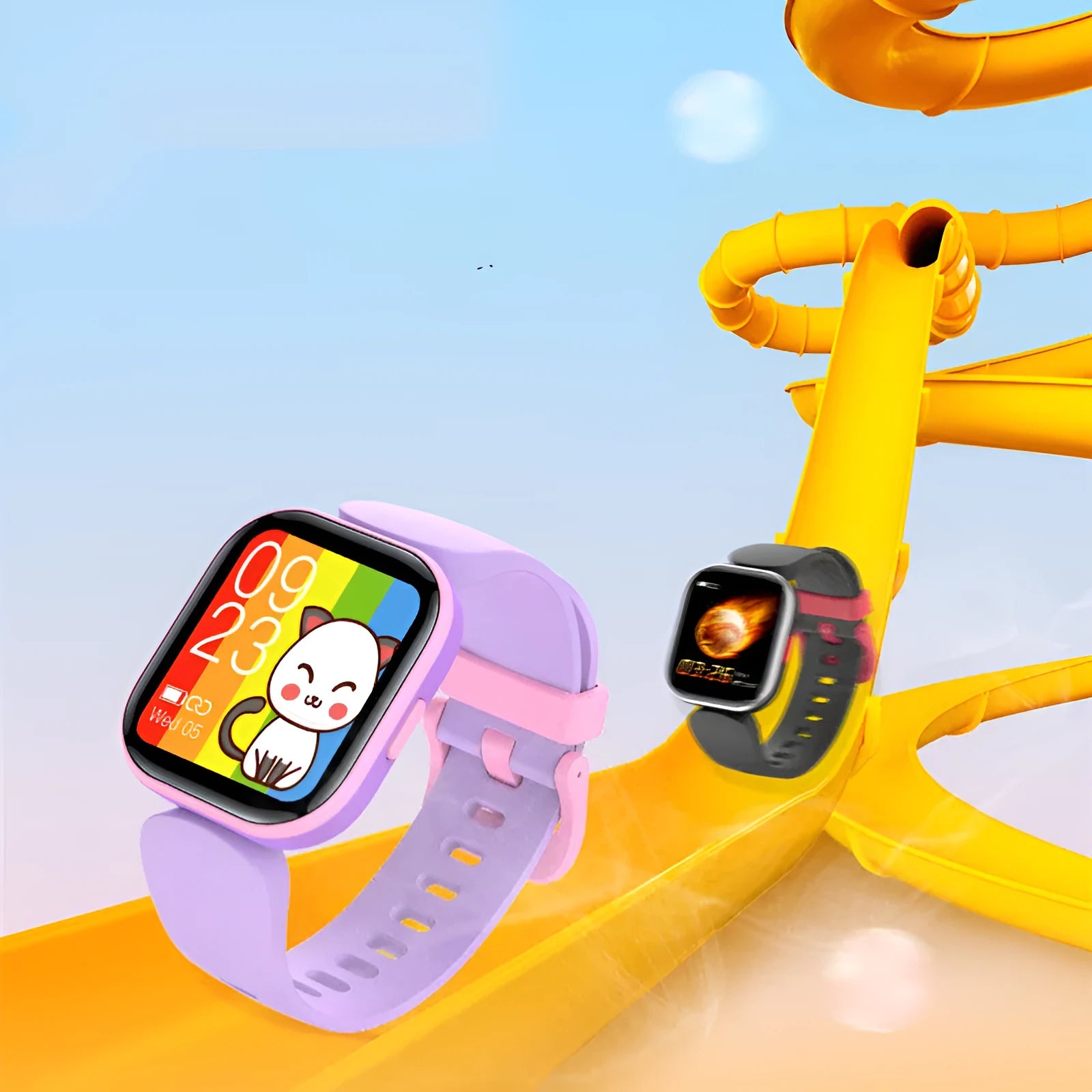Blue H39T smart children's watch with a sporty TPU strap and a 1.4-inch touch screen on a wrist.