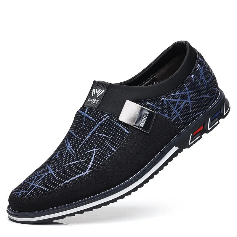 Men's casual flat low-top synthetic leather shoes in grey white with rubber sole and square toe
