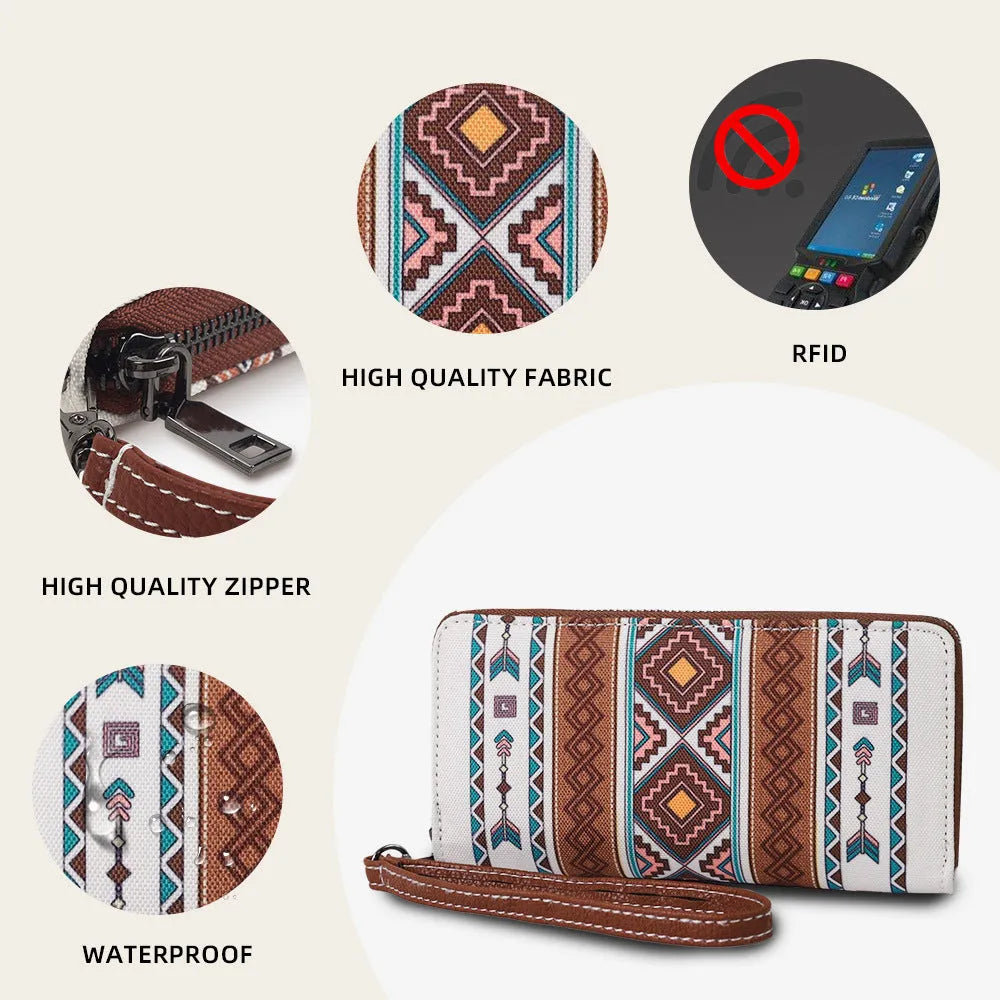 Bohemian stripe pattern RFID wallet in canvas with 20x10x2cm dimensions