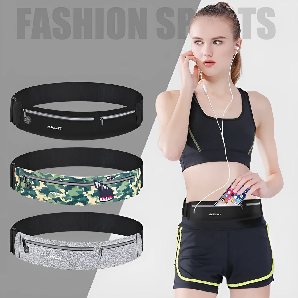 Unisex black waterproof waist bag with 8-inch compartment for outdoor sports.
