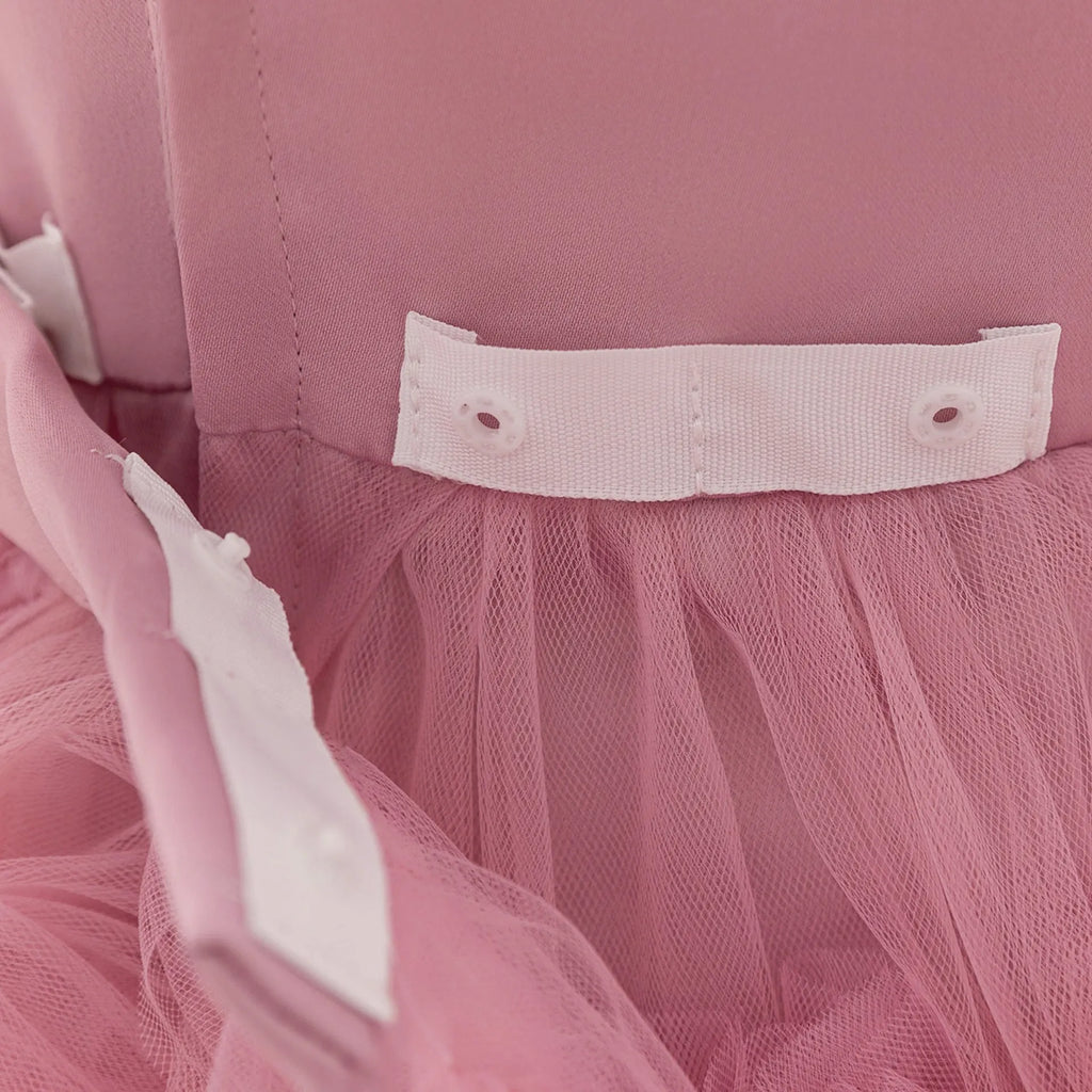 New children's sleeveless mesh long dress in bean pink colour trueran fabric