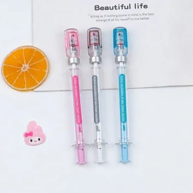 Vaccine design gel pen with syringe appearance and 0.5mm black ink refill