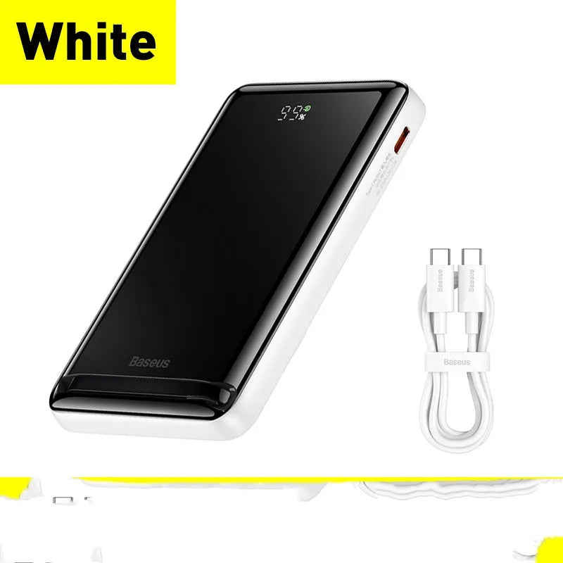 Blue 3-in-1 slim magnetic power bank showing wireless charging surface and compact size
