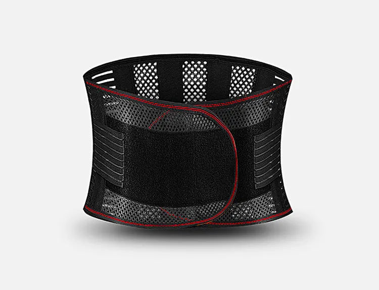 Black adult sports waist support belt with steel plate for lumbar decompression during fitness and running.