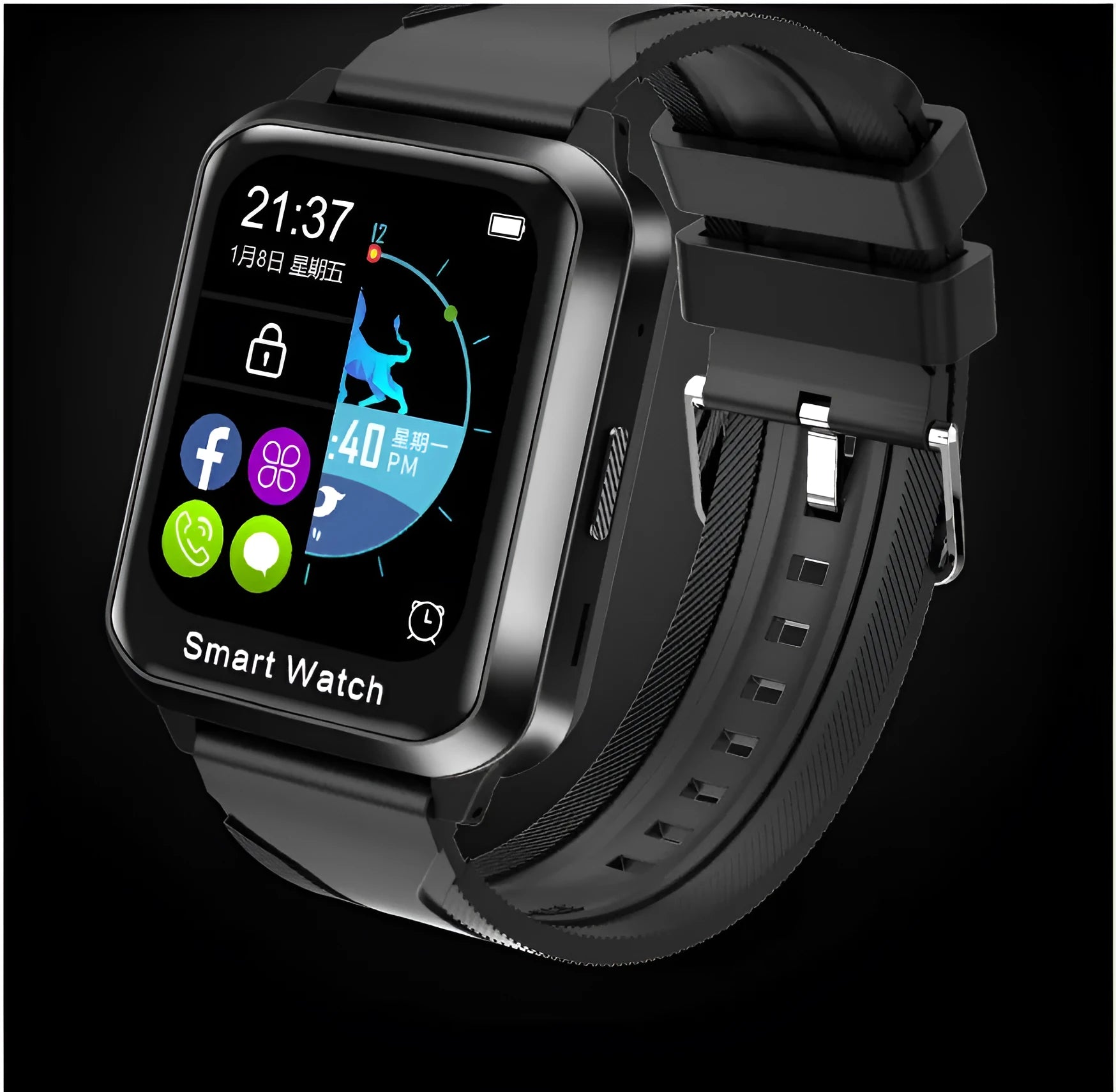 Smart bracelet with 1.78-inch split screen display on silicone wristband showing Bluetooth call interface