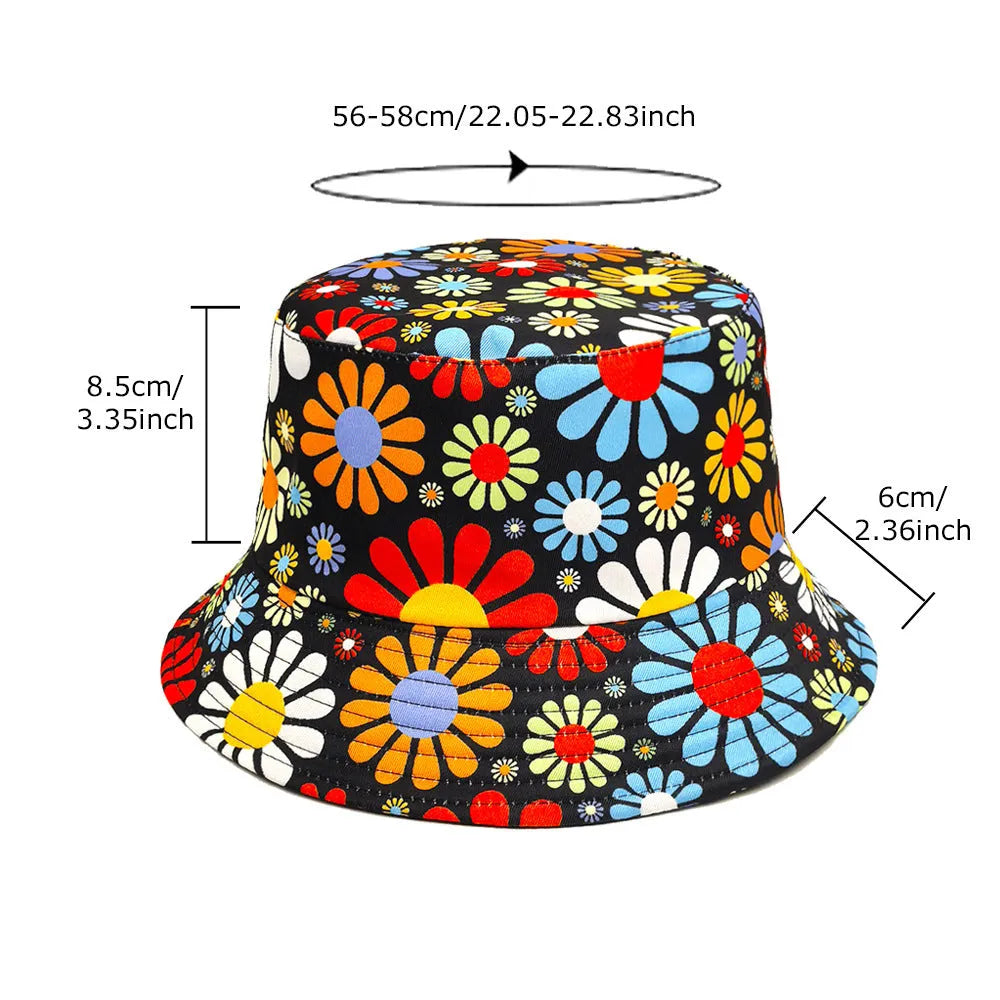 Floral pattern polyester bucket sun hat with dome crown design in size M