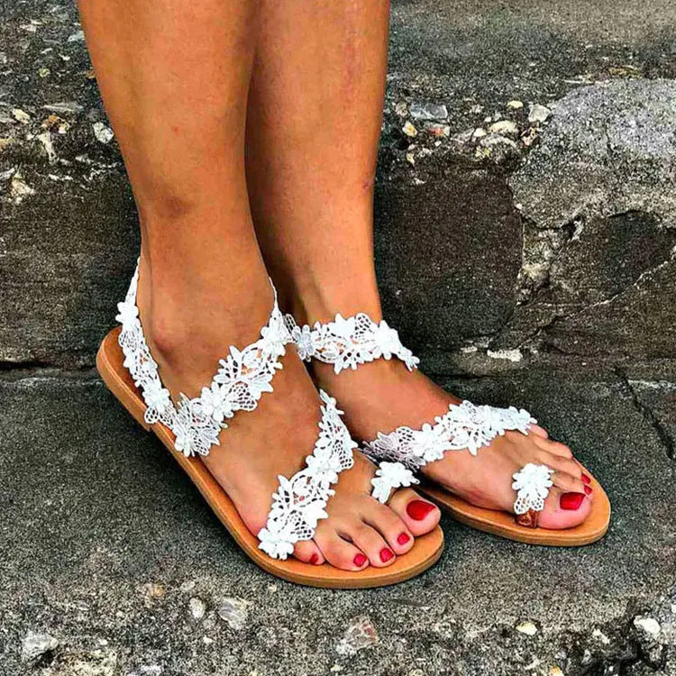White women's flat shoes with rhinestone flower decoration, plus sizes available