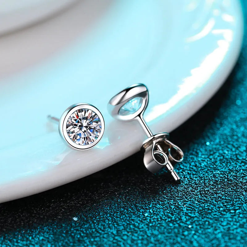 Pt950 gold-plated sterling silver earrings with moissanite or zircon stones in geometry designs