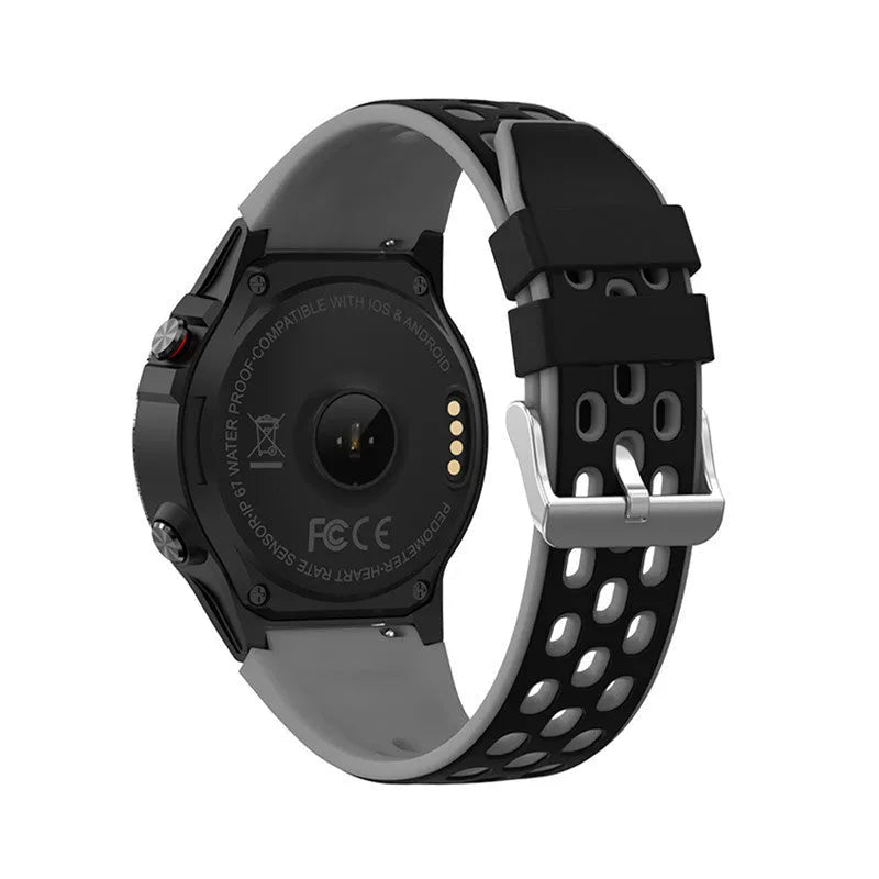 Blue silicone strap smart watch with 1.3-inch screen showing fitness tracking data.