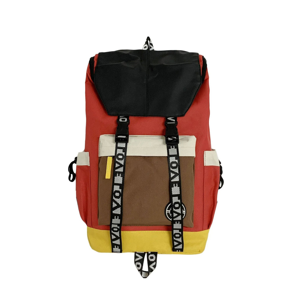 Oxford cloth backpack in black showing handheld strap and shoulder straps