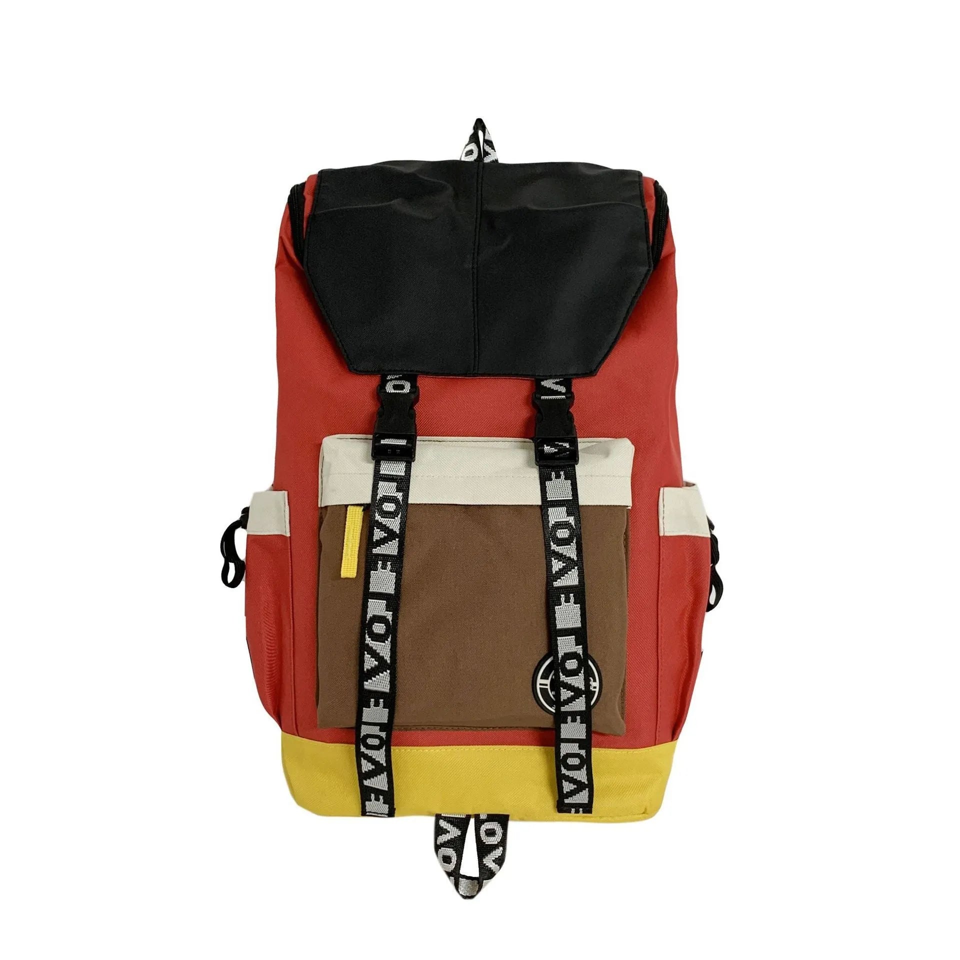 Oxford cloth backpack in black showing handheld strap and shoulder straps