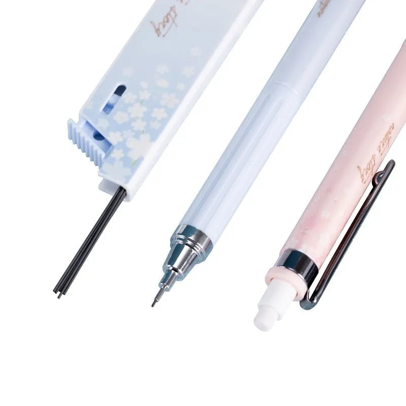 Three automatic pencils with cartoon Sakura law design and HB refill boxes