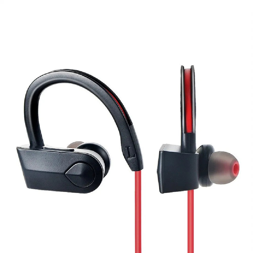 Black wireless neck mounted Bluetooth earphones with neckband design and magnetic earpieces