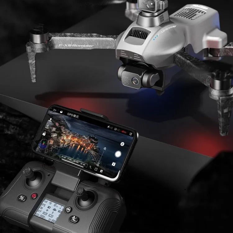 White folding quadcopter drone with 4K camera and obstacle avoidance sensors on a 30-50cm frame.