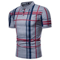 Mens cotton blend check print polo shirt in grey, short sleeve summer casual top