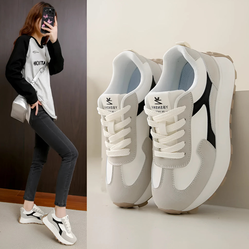 Women's flat sole sports running shoes in card black colour with lace-up front