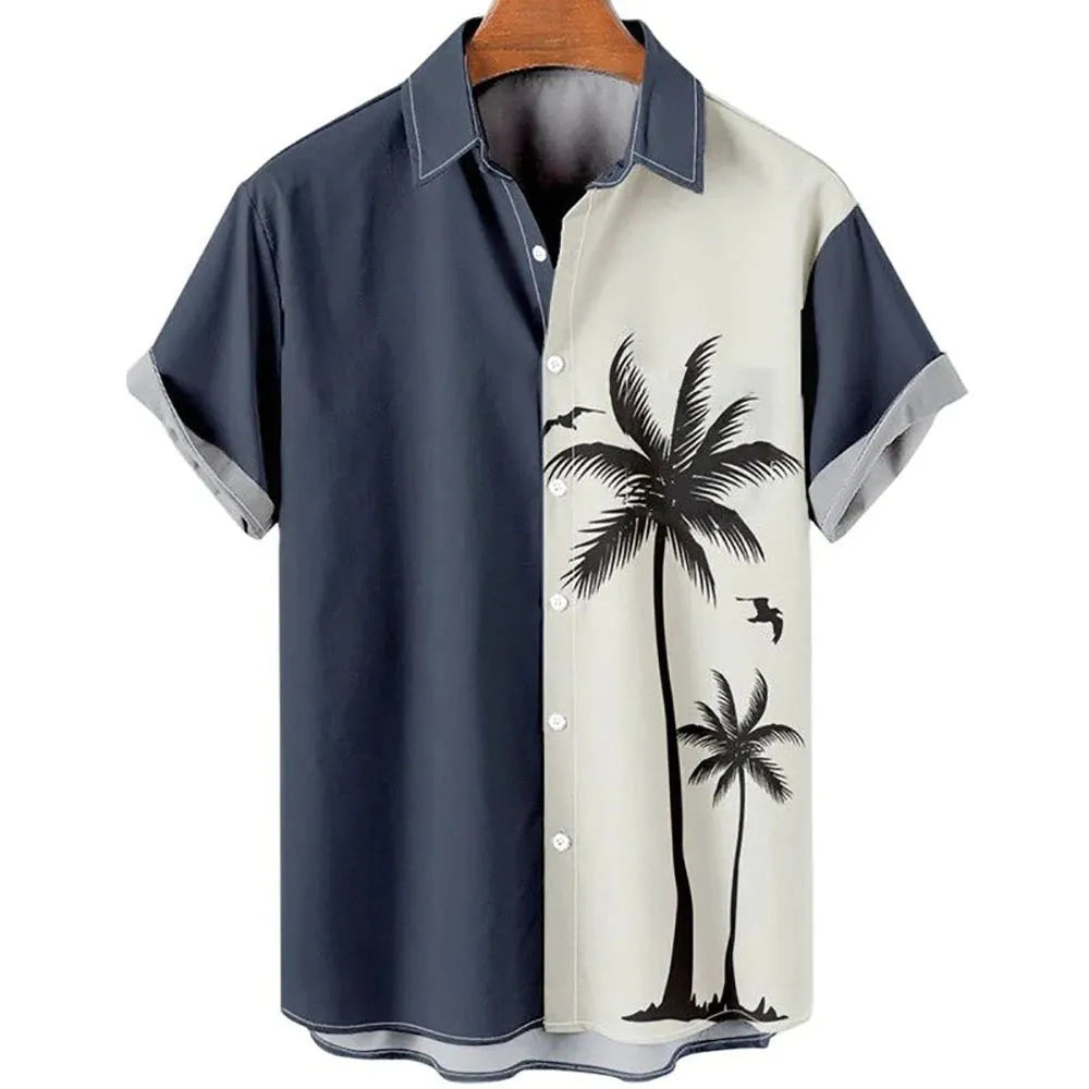 Men's slim fit short sleeve shirt with 3D floral print on polyester fabric