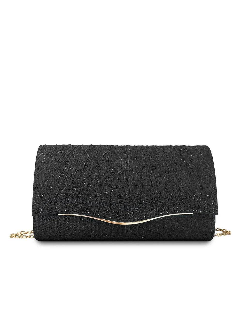 Woven fabric horizontal square dinner clutch with rhinestone diamond pattern, available in black, for women's party and daily use.