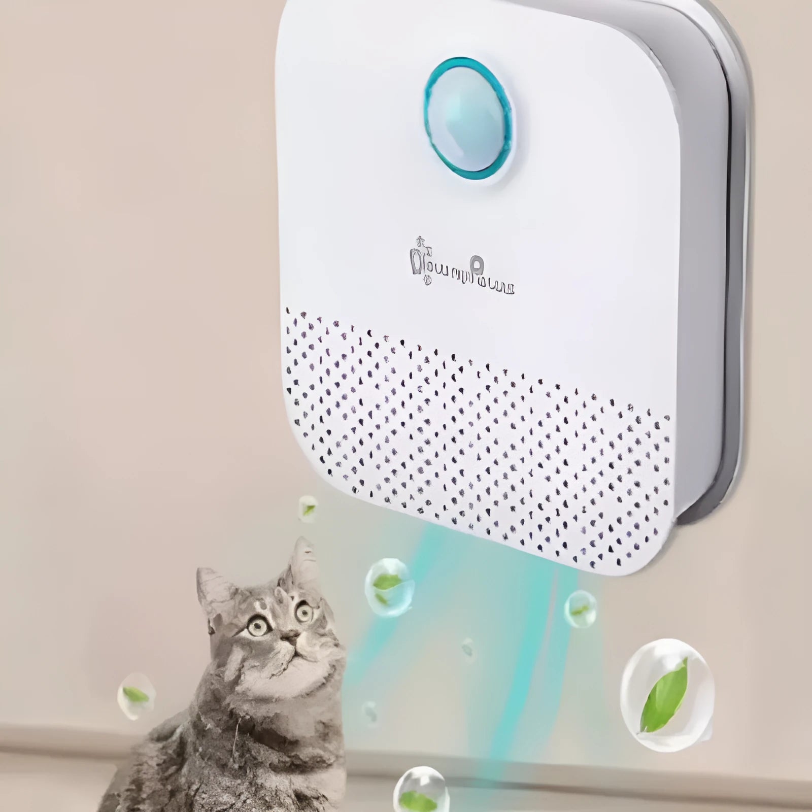 White smart cat litter air purifier with 4000mAh battery showing compact 9.2cm square design