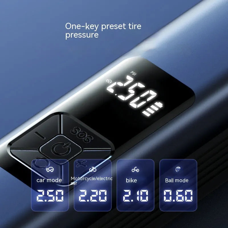 Wireless digital display car air pump and vacuum cleaner with storage bag and accessories