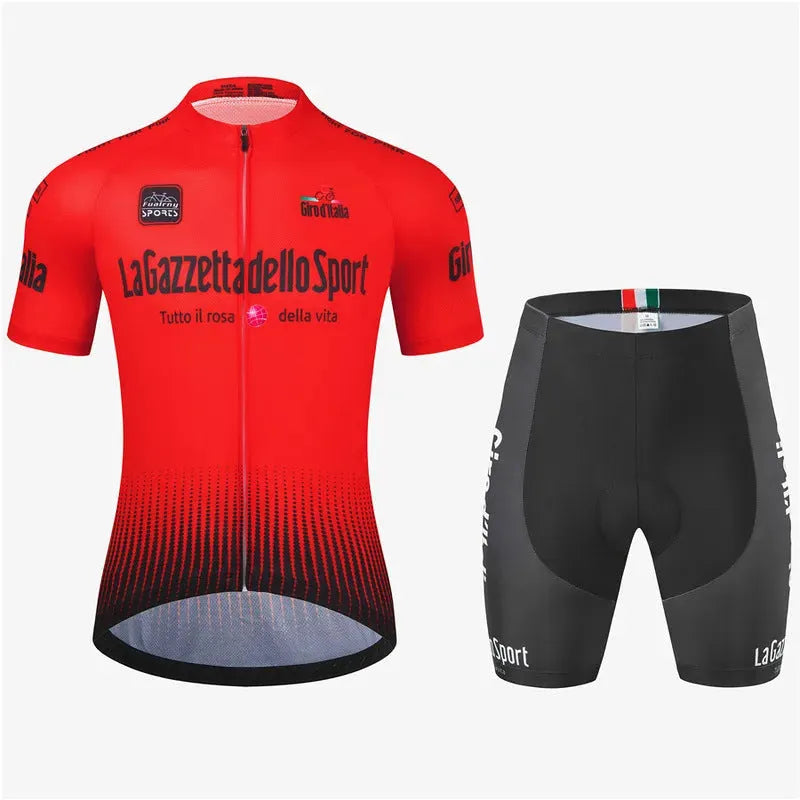 Cycling short sleeve suit in polyester fabric for road biking, available in multiple colours and sizes