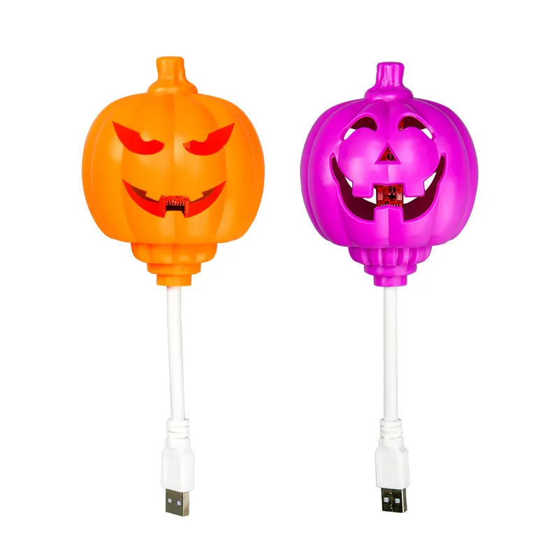 Plastic pumpkin decorative lamp with USB charging in yellow or purple light colours