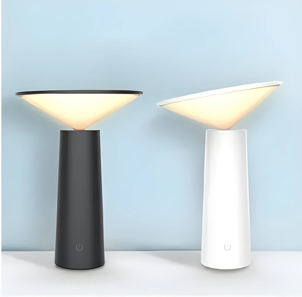 Black and white USB LED table lamp with touch sensor and flip head showing 36 LED light source