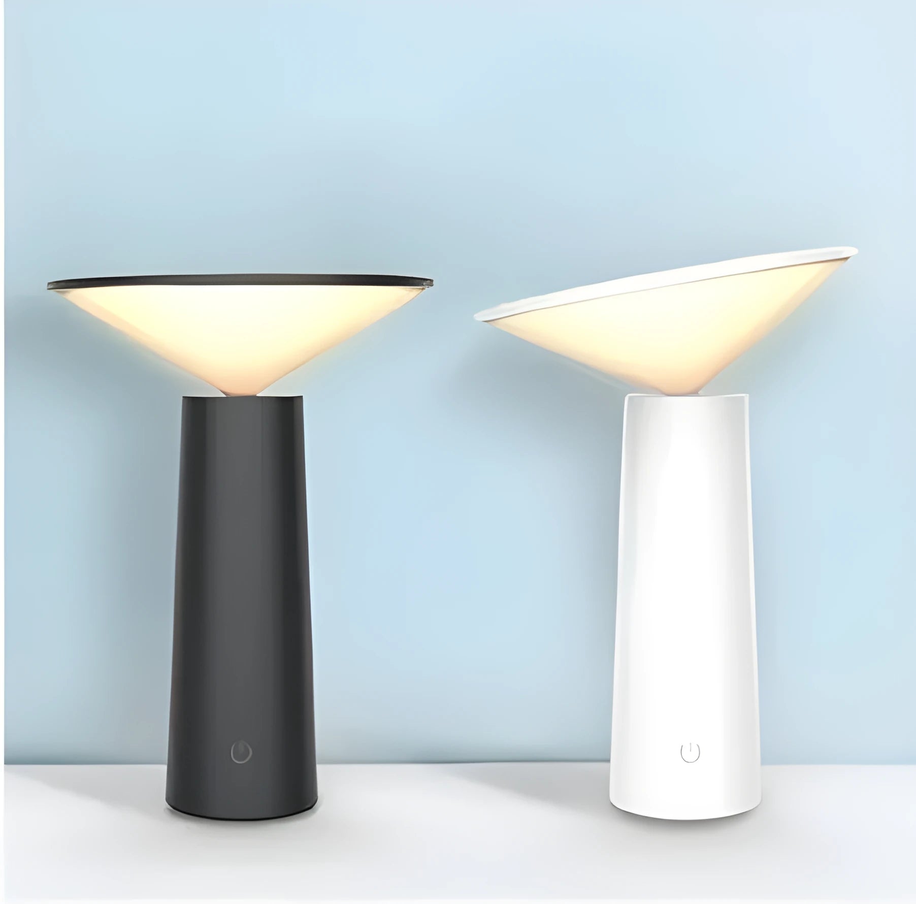 Black and white USB LED table lamp with touch sensor and flip head showing 36 LED light source