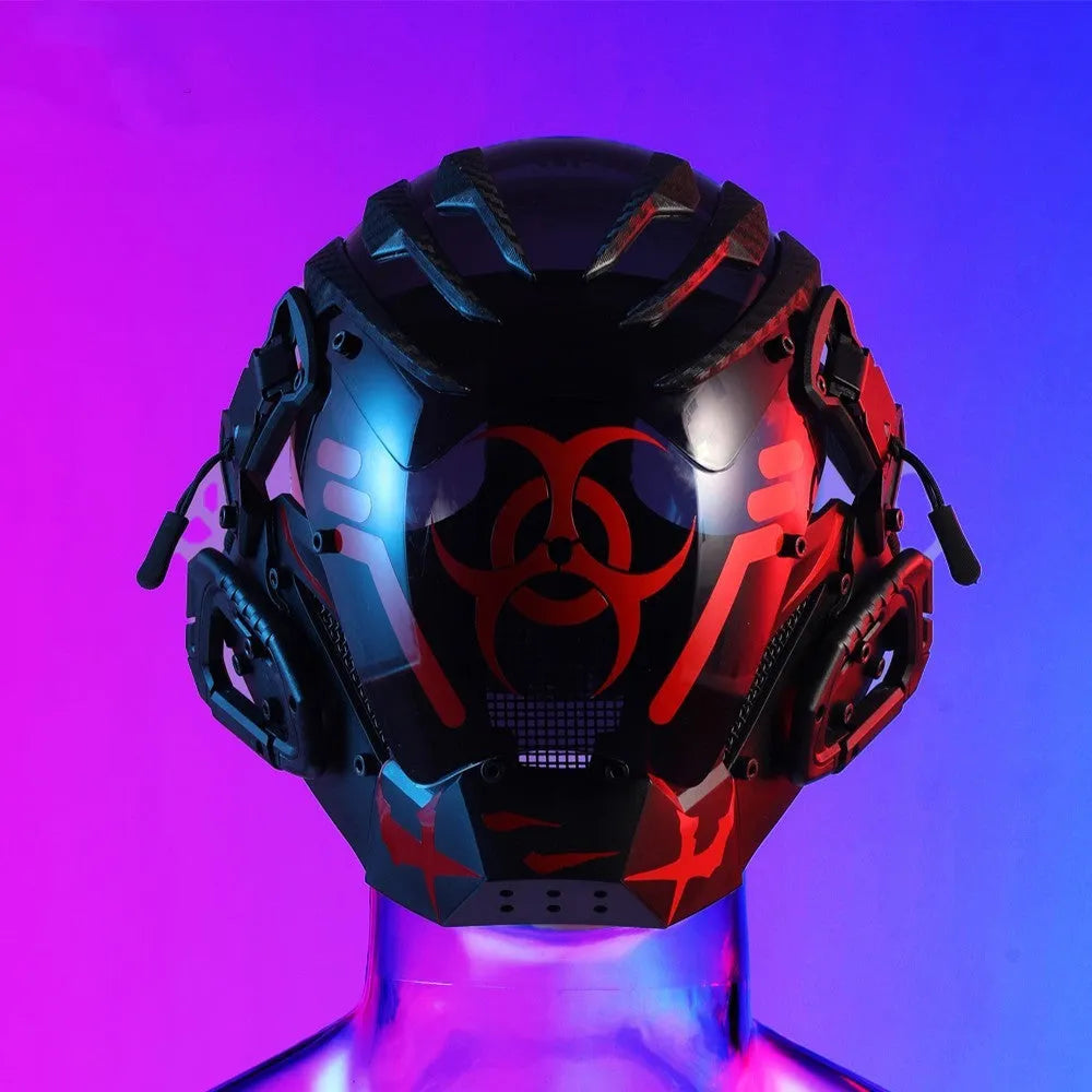 Black bioweapon tech mask full face helmet prop for cyberpunk costume parties