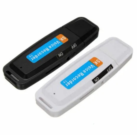 SK-001 black and white USB flash drive with voice function showing compact size