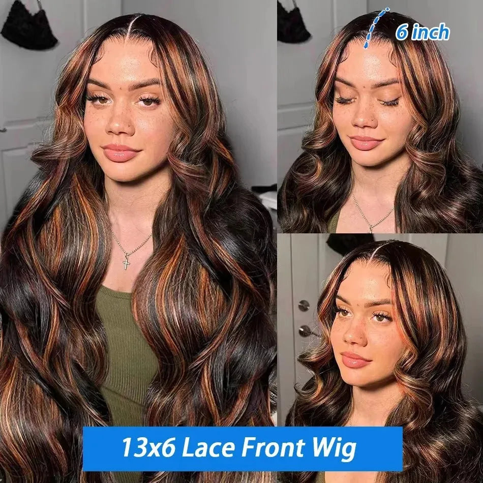 Gradient brown big wave wig with high-temperature fibre and headgear