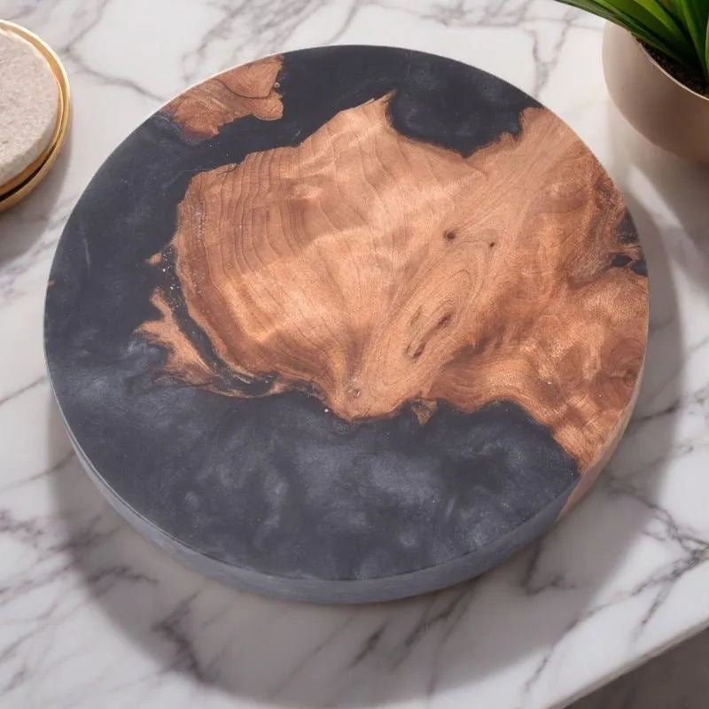 Nordic style wooden coaster for tea sets in green round pattern