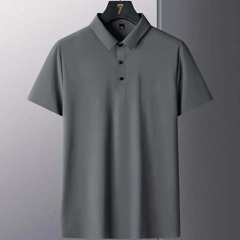 Men's solid colour short sleeve non-ironing business casual shirt on a hanger