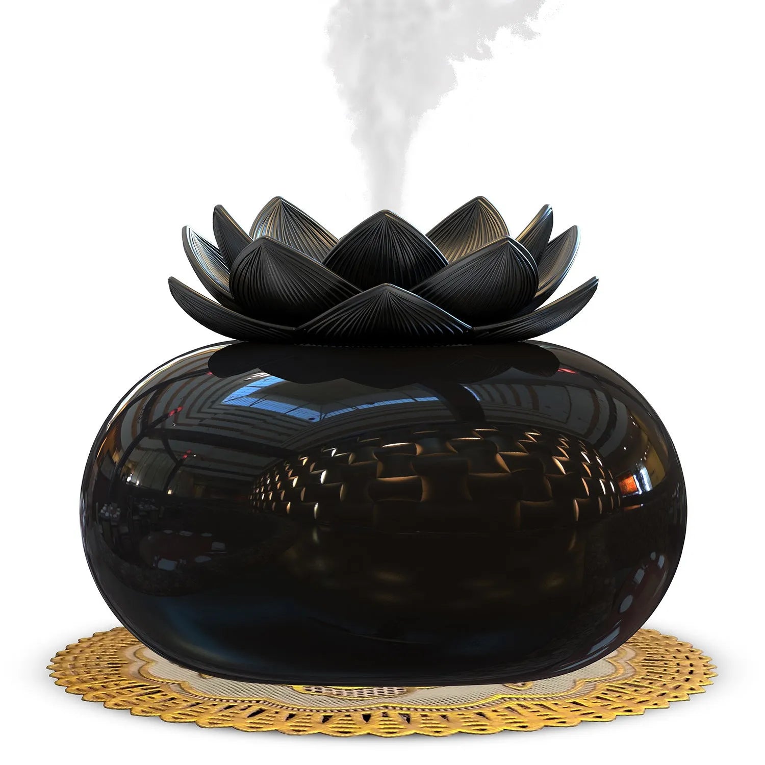 Pure black USB lotus aromatherapy humidifier with ceramic construction and round design