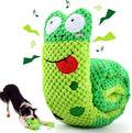 Squeak dog puzzle toy in frog design with hidden food holes for foraging training