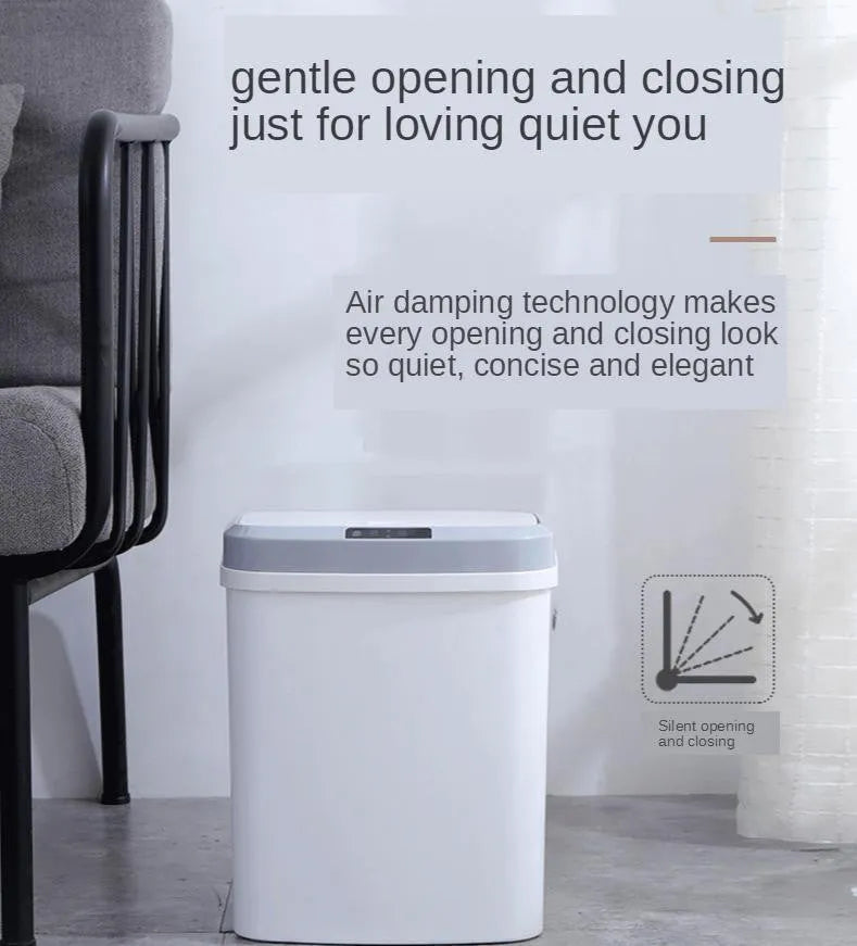 Black smart induction trash can with lid for kitchen or bathroom use