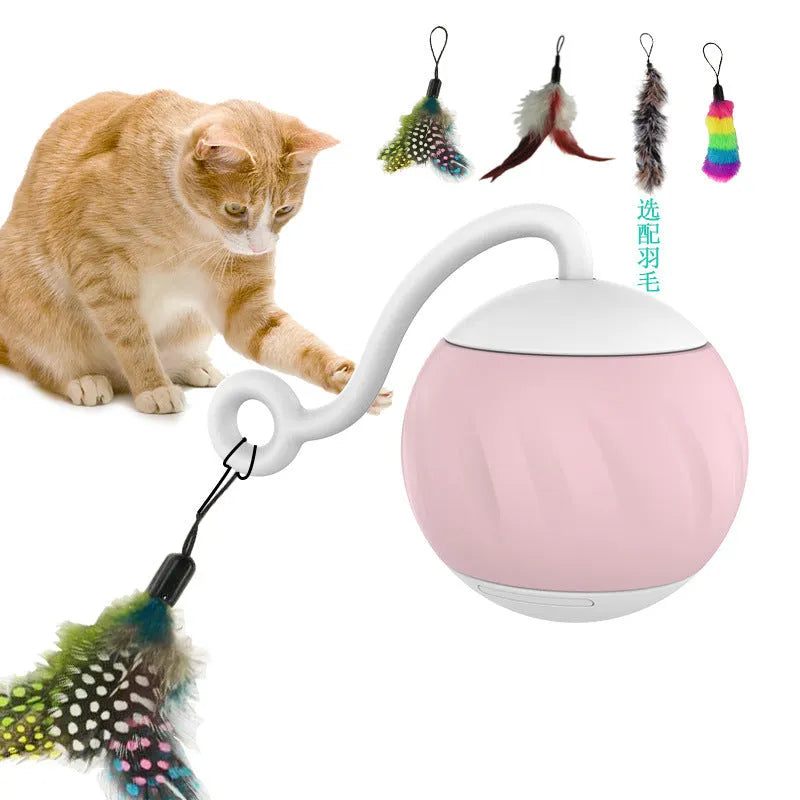 Automatic electric cat teasing ball with watermelon design showing plastic construction and approximately 9cm diameter