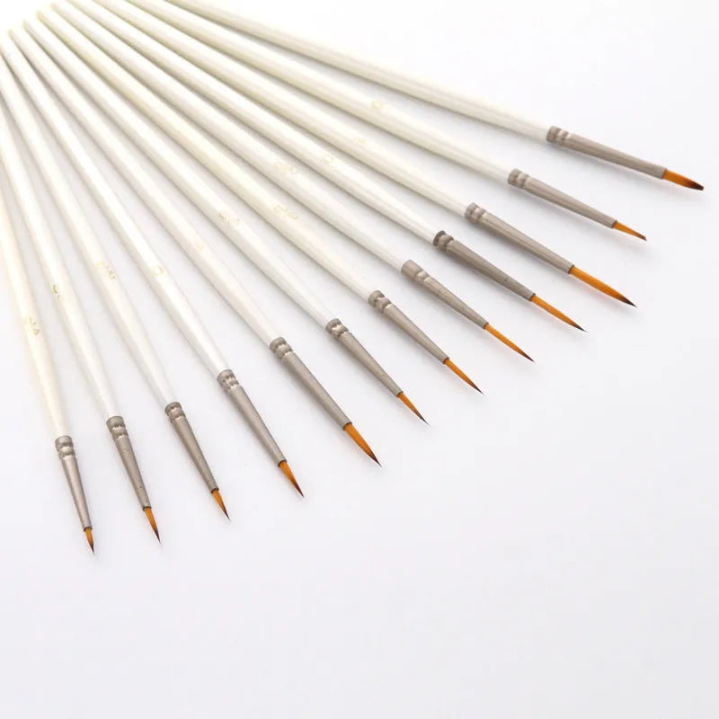 Pearl white 12-piece artist brush set with nylon wool bristles and solid wood pen holder