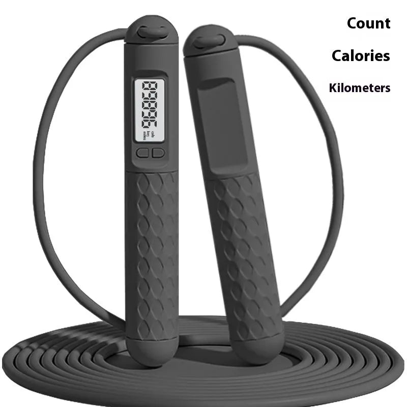 Skipping rope with ABS plastic handles and a ball bearing mechanism, shown in various colour options.