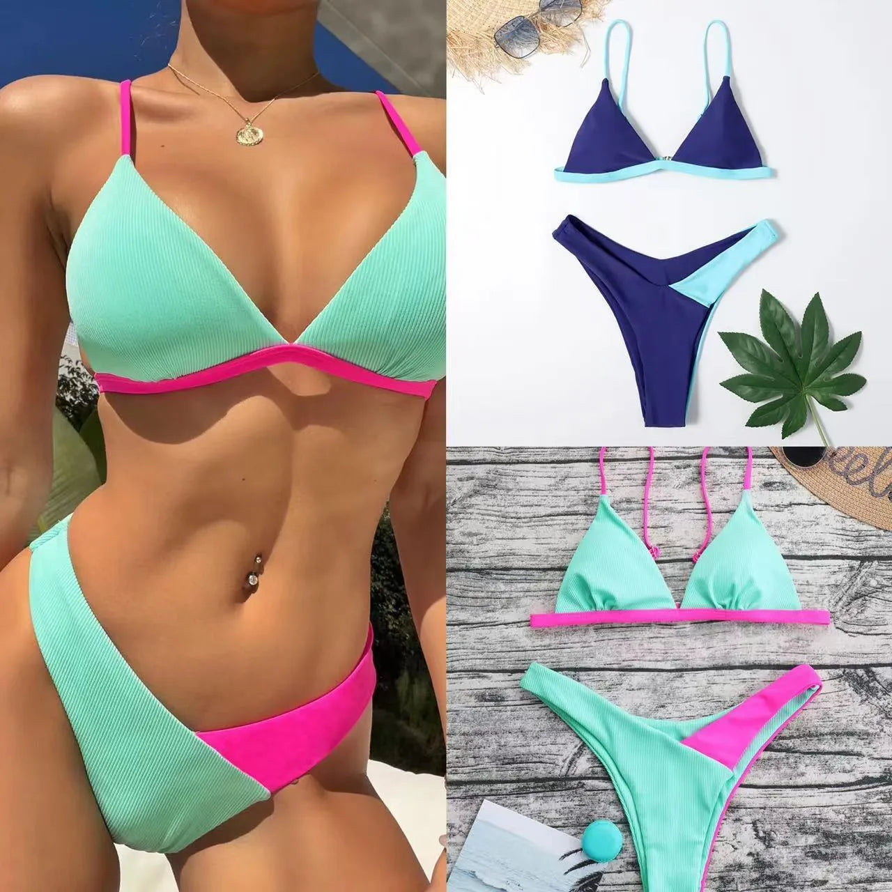 Women's European style nylon bikini set with bra and matching briefs in pattern colours