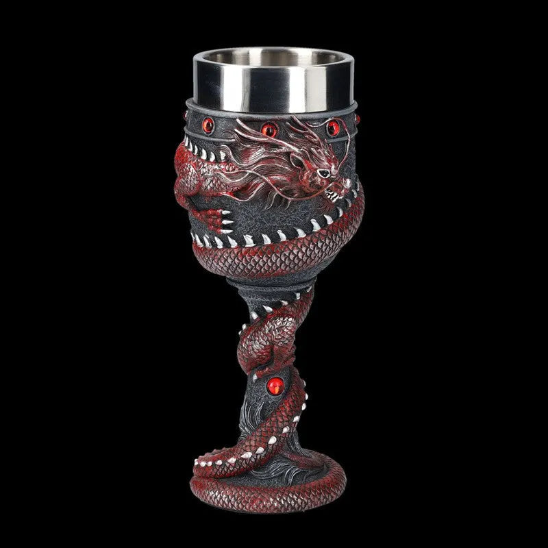 Red wine glass with Chinese dragon 3D engraving on stainless steel