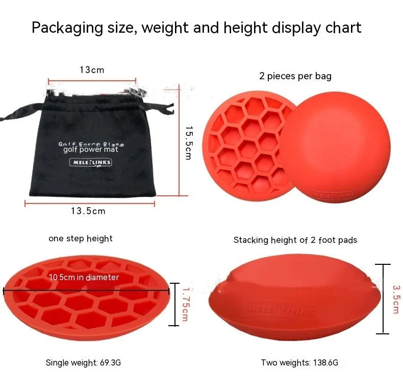 Orange natural rubber golf strength training mat with weighted centre section for swing practice